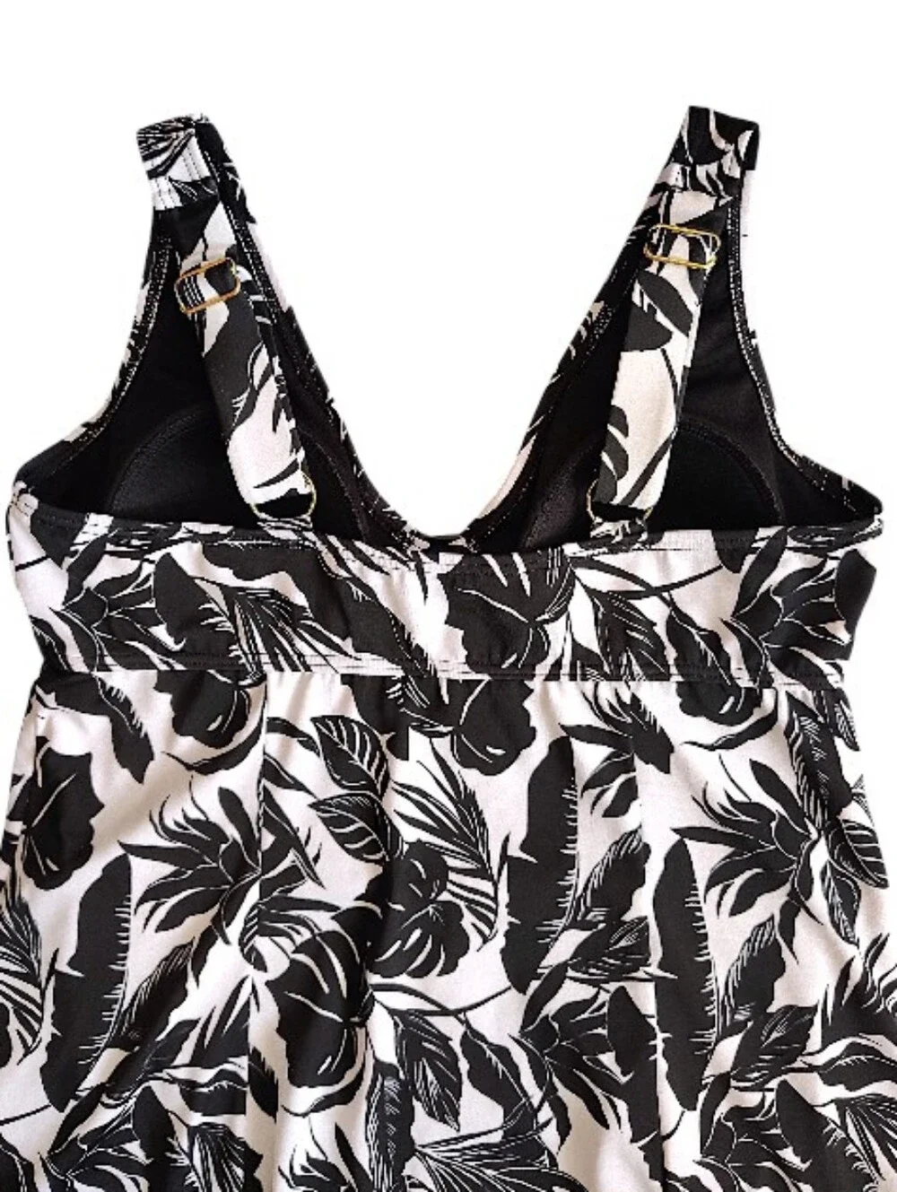 Fit 4U Black White Tropical One Piece Swimsuit Dress SZ 10 Fit 4 Ur Thighs